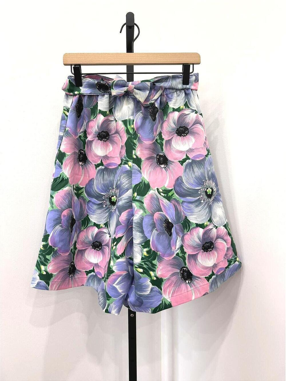 Vintage Handmade Floral Print High-Waisted Shorts with Belt